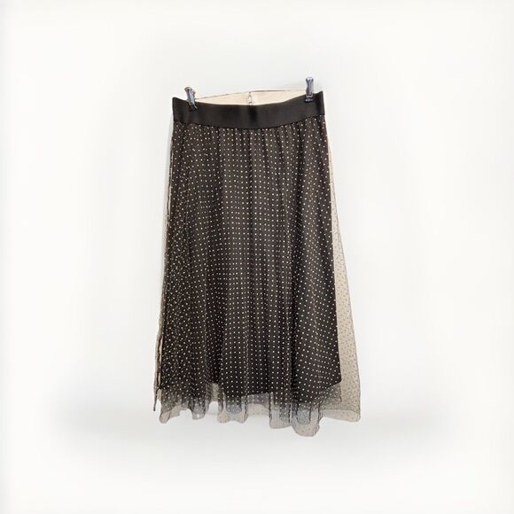 Polka Dot Mesh Overlay Tulle Midi Skirt A Line Sz S/M Black White - Picture 8 of 9